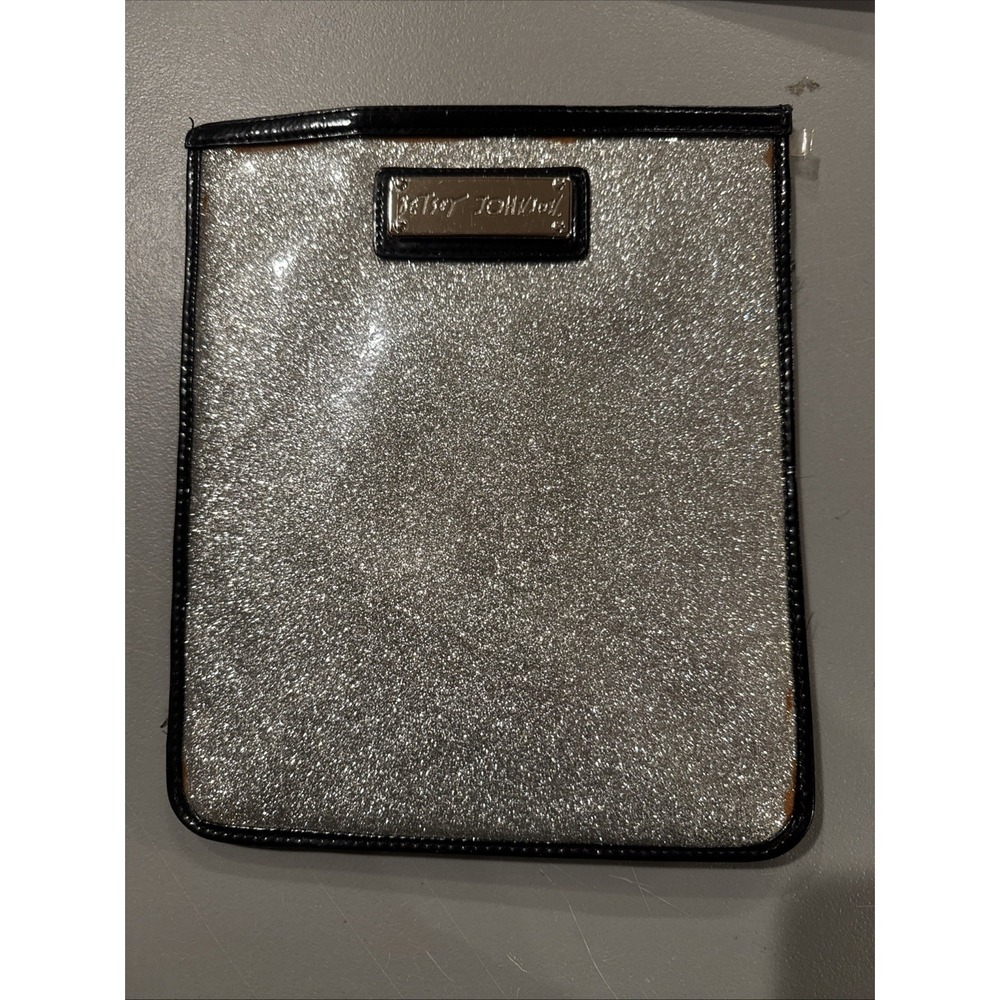 Betsey Johnson Vinyl Tablet Sleeve Pouch Glittery Gold Silver 8.5" W  10" T